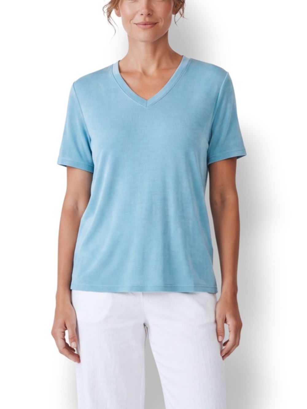 4/$20 PSE Designed in California Blue V-Neck Short Sleeve Stretch Top Large